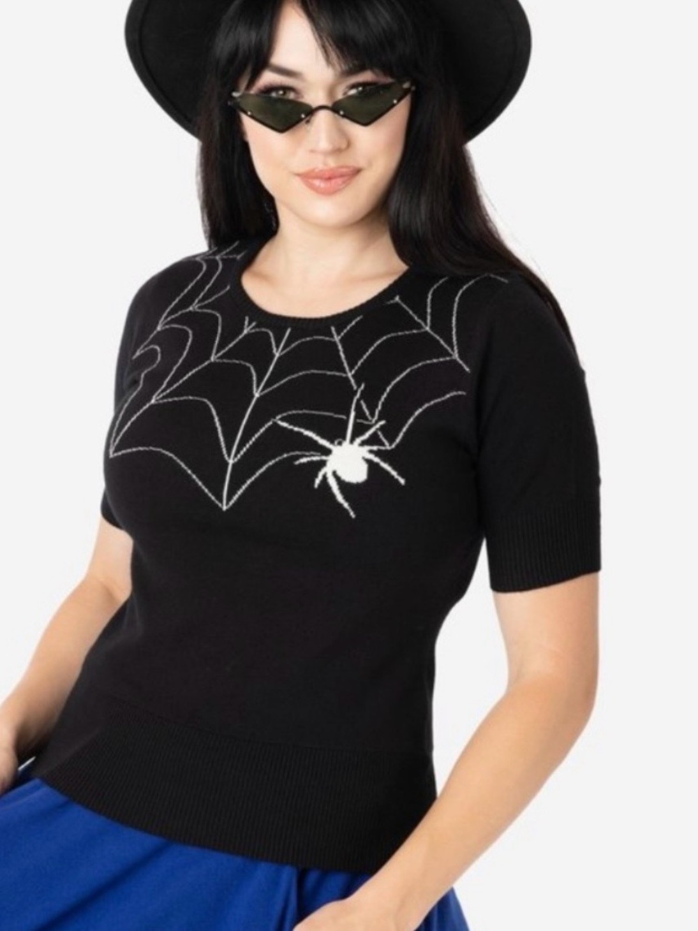 Hell Bunny pin up Black Short-Sleeve Sweater Spiderweb size XL
